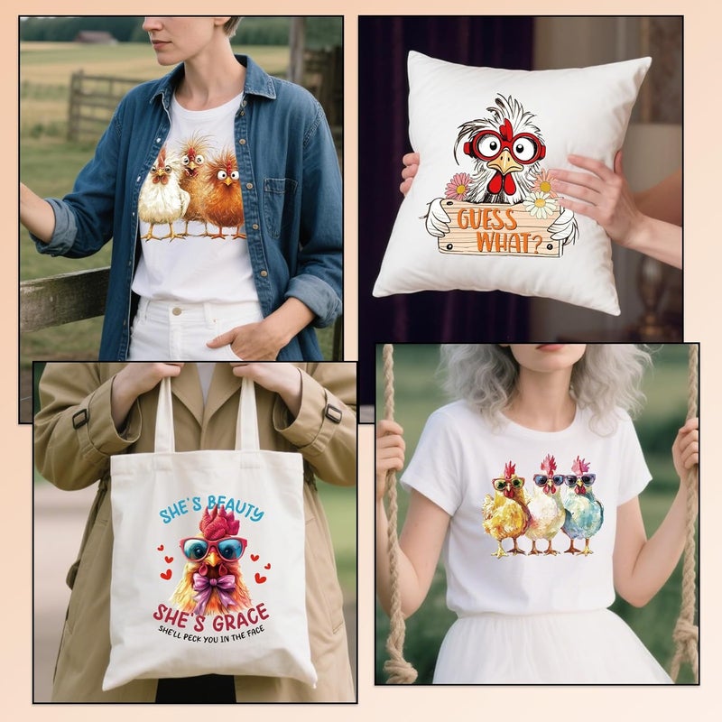 Shejdgart Dtf Transfers Ready to Press - 20 Pcs Funny Chicken Iron on Patches for T-Shirts, Farmhouse Humorous Sarcastic Heat Transfer Vinyl Stickers, Iron on Decals for DIY Clothes Bag Fabric Décor - Image 5